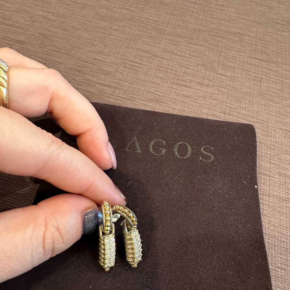 RARE discontinued LAGOS Gold and Silver Diamond Earrings